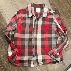 Wonderkids Red, Brown, and White Plaid Button Down Shirt